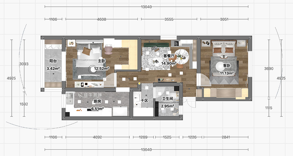 顾娟｜大光路36号3-301-60㎡-现代风格｜2室2厅1卫｜旧房装修｜定制家｜全包11